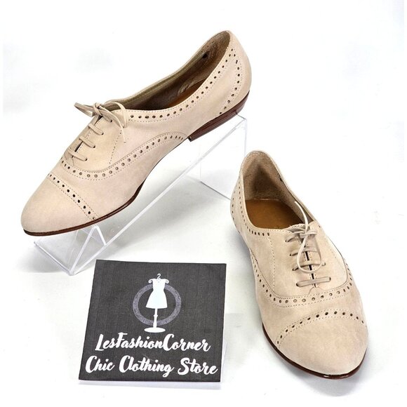 Etienne Aigner Shoes - Etienne Aigner Beige Suede Oxford Flats